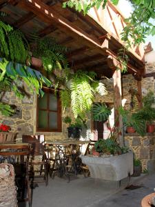 un patio con mesa, sillas y plantas en Casa Rural La Pileta - Bentejui, en Agüimes