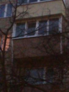 アゾフにあるApartment Leningradskayaの窓と木々が見える建物