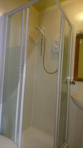 a bathroom with a shower and a sink at Sunnyside House in Rothesay