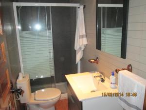 a bathroom with a toilet and a sink and a shower at serranía del tajo in Peñalén