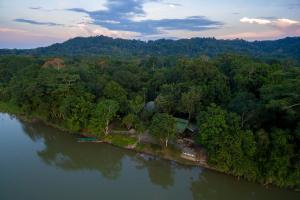 an island in the middle of a river with trees at Anaconda Lodge Ecuador in Ahuano