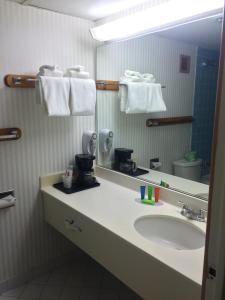 y baño con lavabo y espejo. en Trip Hotel Ithaca, en Ithaca