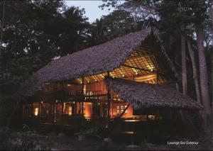 a house with a straw roof in the woods at The Barefoot At Havelock in Havelock Island
