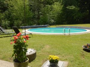 斯塔沃洛的住宿－Luxury villa with swimming pool，花草庭院中的游泳池