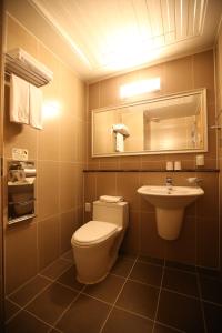 首爾的住宿－東大門金城大酒店，一间带卫生间和水槽的浴室
