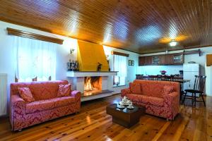 a living room with two couches and a fireplace at Rodami in Kaléntzion