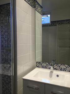 a bathroom with a sink and a mirror at Maison de l'horloge in Courcelles-sous-Moyencourt +24 photos