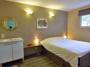una camera con letto, lavandino e specchio di Spacious Holiday Home with Private Garden a Verre