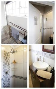 a collage of three pictures of a bathroom with a sink at Rosewood Guest Cottage in Vryheid