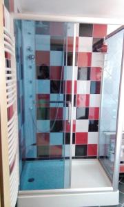 a shower with a glass door in a bathroom at Apartment Mamut in Premantura