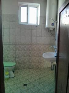 ein Bad mit einem Waschbecken, einem WC und einem Fenster in der Unterkunft Proboyski Guest House in Trjawna