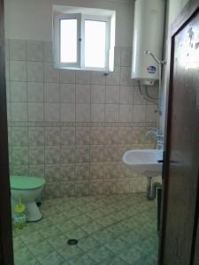 a bathroom with a sink and a toilet and a window at Proboyski Guest House in Tryavna