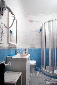 La salle de bains est pourvue d'un lavabo, de toilettes et d'une douche. dans l'établissement B&B Il Bacio di Capri, à Anacapri