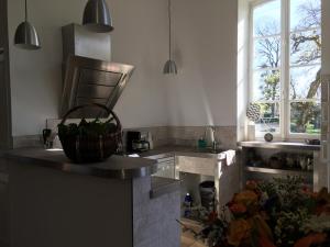 a kitchen with a counter with a basket on it at Maison d'Hôtes Chandon de Briailles in Savigny-lès-Beaune