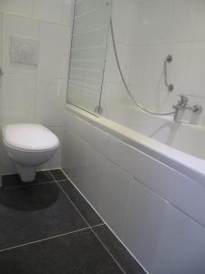 a bathroom with a toilet and a bath tub at Hotel Anna in Zandvoort
