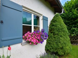 una scatola con fiori sul lato di una casa di Apartment in the Pfaffenwinkel district a Prem