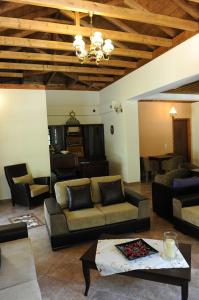 a living room with a couch and a table at Piges Hotel in Gliki