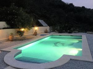 ArenasにあるGorgeous Villa in Arenas Spain With Private Swimming Poolの夜間の裏庭のスイミングプール