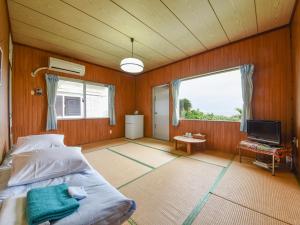 Habitación grande con cama y TV. en Pension Hoshinosuna, en Iriomote