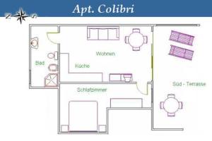Los Carrizales的住宿－Apartment Colibri Finca Montimar，房屋平面图