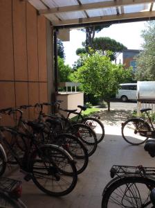 eine Gruppe von Fahrrädern, die neben einem Gebäude geparkt werden in der Unterkunft Hotel River Palace in Terracina