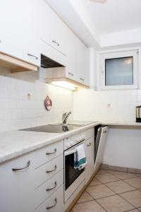 a white kitchen with a sink and a dishwasher at Pramulin in Selva di Val Gardena