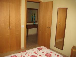 サンタクルス・デ・テネリフェにあるApartament in S/C Tenerife Center for 4 personsのベッドルーム1室(ベッド1台、クローゼット、鏡付)