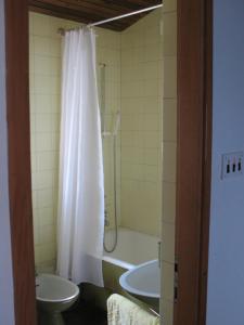 a bathroom with a shower and a toilet and a sink at Villa Maslina in Vantačići