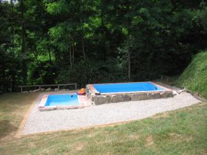 two swimming pools in a yard with trees at Beautiful Cottage in Pescia in San Quirico