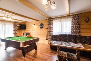 a living room with a pool table and a couch at Willa Wilczek in Bukowina Tatrzańska