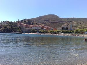 a view of a beach with a group of people at Hostal Juventus in Portbou