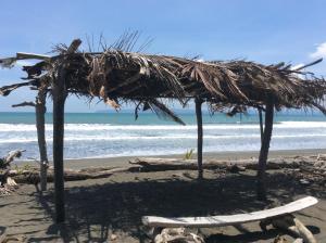 a straw hut on the beach with a bench at Coloso del Mar in Zancudo