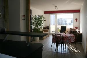 a room with a table and chairs and a living room at L'Appartement de l'Observatoire in Strasbourg +8 photos
