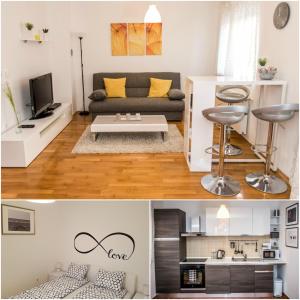 - un salon avec un canapé et une table dans l'établissement Apartment Roko, à Osijek