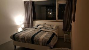 Cama pequeña en habitación con ventana en Homestay Dutchable, en Alphen aan den Rijn
