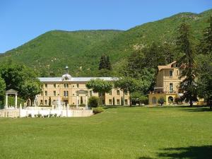 a large house in a field with a mountain at Château Luxury Stay Montbrun in Montbrun-les-Bains +29 photos