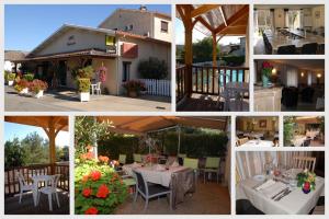 a collage of photos of a restaurant with tables and chairs at Chez Terrassier - Logis Hôtels - Hotel et Restaurant in Vaissac