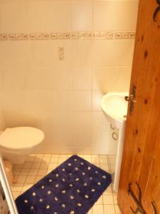 a bathroom with a toilet and a sink at Ferienhaus Krüger in Loissin