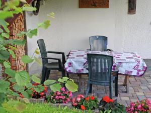 バート・エルスターにあるStunning apartment with terrace in Saxonyのテーブルと椅子、テーブルと花