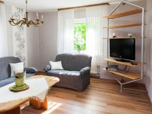 ein Wohnzimmer mit einem Sofa und einem TV in der Unterkunft Spacious holiday home between Mosel and Hunsr ck in Blankenrath