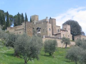 ein altes Schloss auf einem Hügel mit Bäumen in der Unterkunft Castello Di Monterone in Perugia