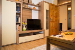 een woonkamer met een tv op een plank bij Nature Escape in Gornji Sinac
