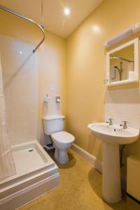 a bathroom with a toilet and a sink and a shower at The Longboat Inn in Penzance