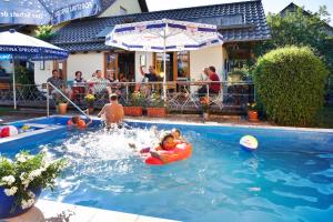 a group of people playing in a swimming pool at Landhaus Will in Hilders