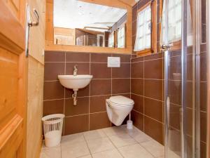 une salle de bain avec toilettes et lavabo dans l'établissement Chalet in Châtel near Les Portes du Soleil, à Châtel