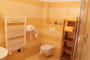 a small bathroom with a toilet and a sink at Penzion U Rudolfů in Vlasenice