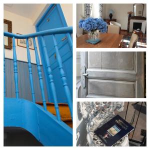 eine Collage mit Bildern einer blauen Treppe mit Blumen in der Unterkunft Villa Erdian in Saint-Jean-de-Luz
