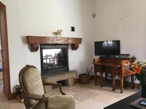 a living room with a fireplace and a television at Maison d'Hôtes Chandon de Briailles in Savigny-lès-Beaune
