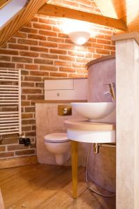 a bathroom with a sink and a toilet at Růžová chalupa u Šimánků in Rtyně v Podkrkonoší