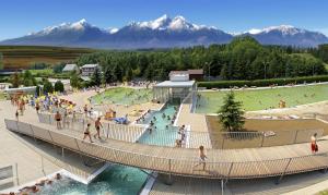 a group of people standing around a water park at Apartmany Rudolf in Spišská Nová Ves